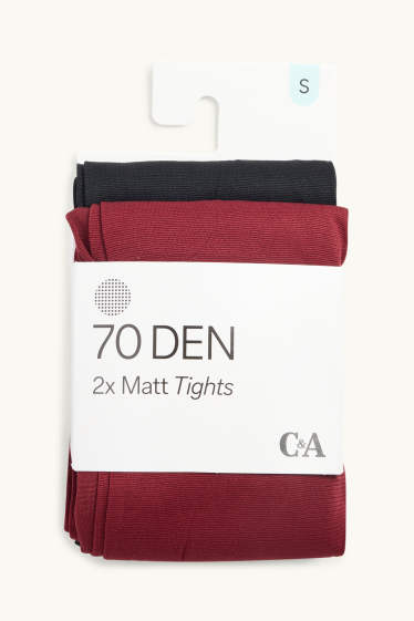 Femmes - Lot de 2 - collants fins - 70 DEN - rouge foncé / noir