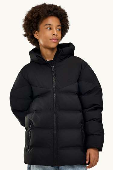 Kinder Buben - Funktions-Steppjacke mit Kapuze - gefüttert - schwarz