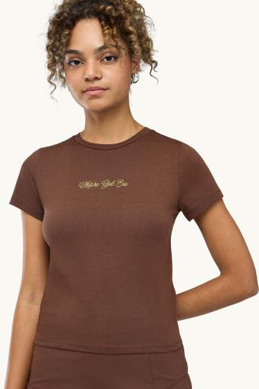 Damen - T-Shirt - Slim Fit - braun