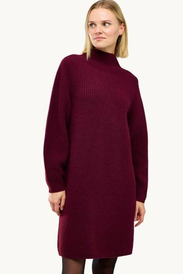 Dames - Jurk van kasjmier - straight fit - bordeaux