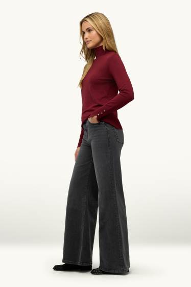 Dames - Wide flared jeans - high waist - jeansdonkergrijs