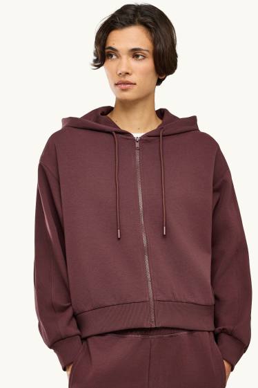 Damen - Sweatjacke mit Kapuze - bordeaux
