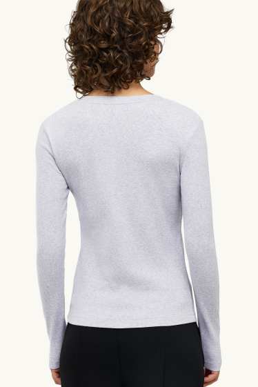 Damen - Henley-Shirt - Slim Fit - gerippt - hellgrau