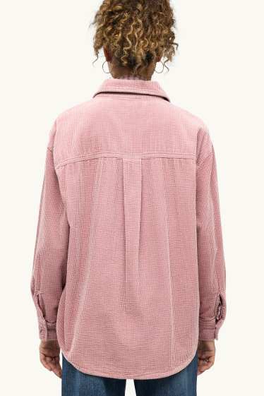 Women - Corduroy shirt blouse - textured - rose