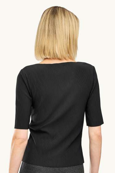 Damen - T-Shirt - Regular Fit - gerippt - schwarz