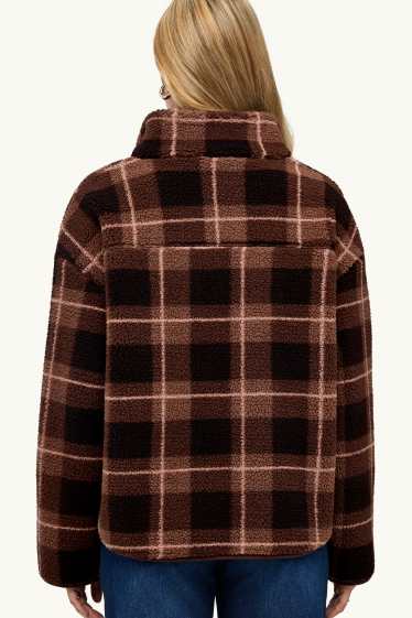 Femmes - Veste en polaire - à carreaux - marron / marron