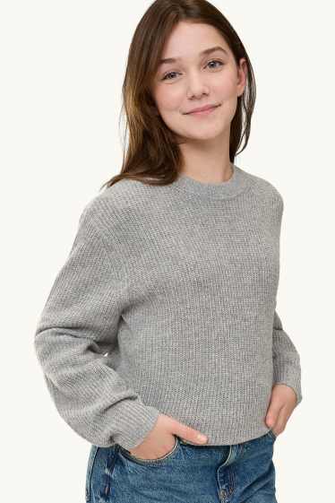 Kinder Mädchen - Pullover - grau-melange
