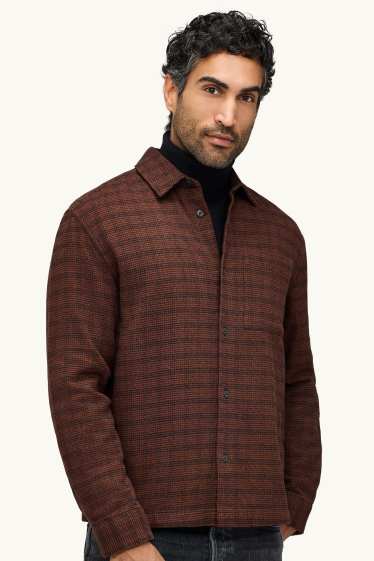 Uomo - Camicia - relaxed fit - collo all'italiana - a quadretti - marrone scuro