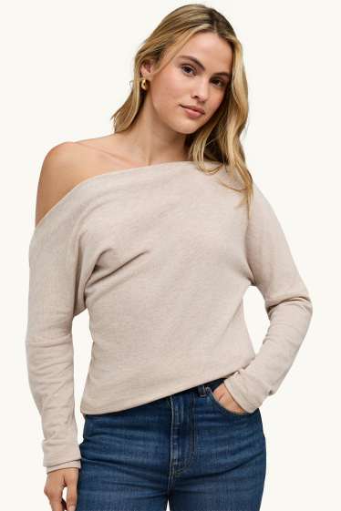 Dámské - Tričko s dlouhým rukávem - slim fit - béžová