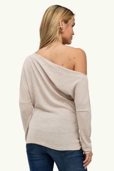 Dámské - Tričko s dlouhým rukávem - slim fit - béžová
