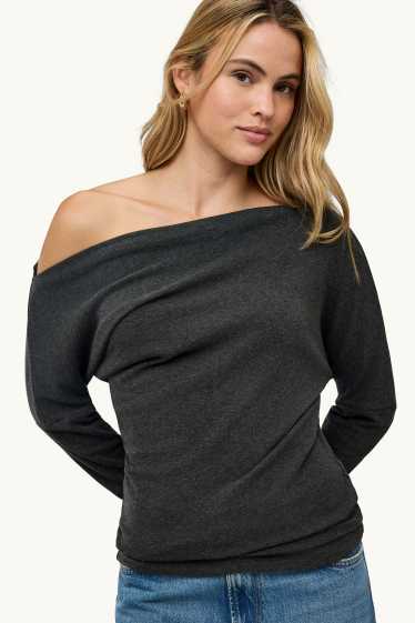 Dámské - Tričko s dlouhým rukávem - slim fit - tmavě šedý melír