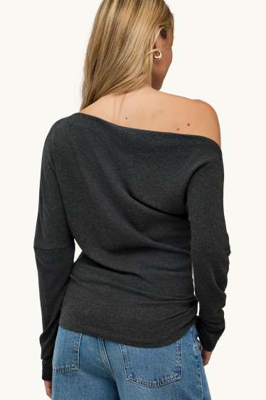 Dámské - Tričko s dlouhým rukávem - slim fit - tmavě šedý melír
