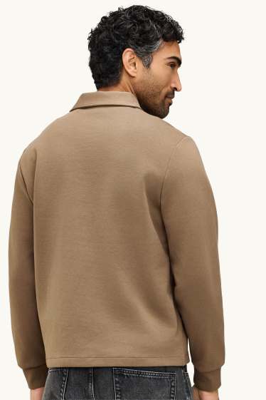 Men - Long sleeve polo shirt - relaxed fit - light brown