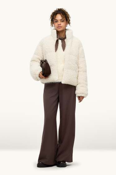 Dona - Pantalons de tela - mid waist - wide leg - marró fosc