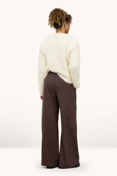 Dona - Pantalons de tela - mid waist - wide leg - marró fosc