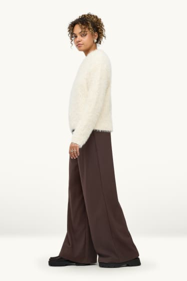 Dona - Pantalons de tela - mid waist - wide leg - marró fosc