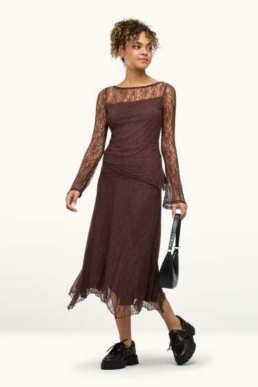 Women - Lace skirt - dark brown