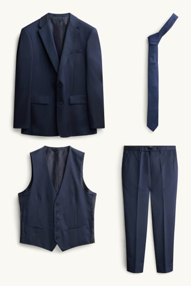 Bărbați - Costum cu cravată - regular fit - 4 piese - albastru închis