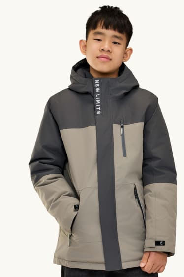 Kinder Buben - Regenjacke mit Kapuze - gefüttert - wasserdicht - khaki