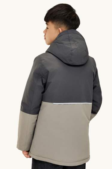 Kinder Buben - Regenjacke mit Kapuze - gefüttert - wasserdicht - khaki