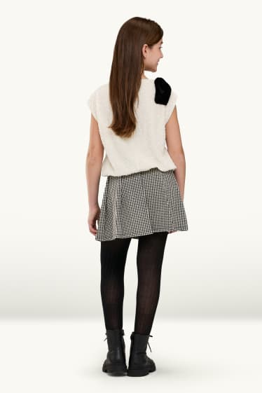 Enfants filles - Ensemble - jupe avec ceinture et collants - 2 pièces - blanc / noir