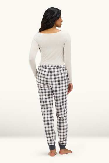 Women - Fleece pyjama bottoms - check - dark blue / creme white