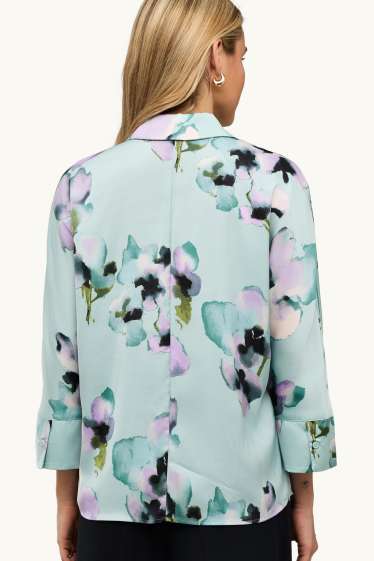 Damen - Satin-Hemdbluse - geblümt - hellblau