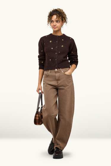 Donna - Barrel jeans - vita media - marrone