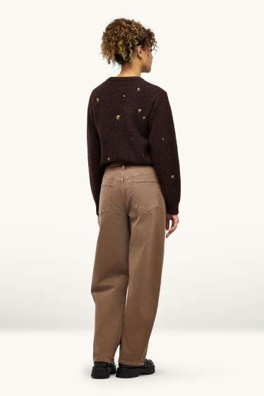 Donna - Barrel jeans - vita media - marrone