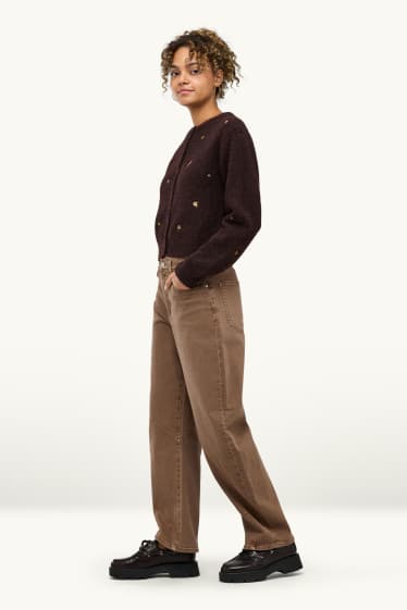 Donna - Barrel jeans - vita media - marrone