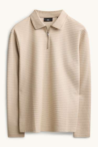 Herren - Langarm-Poloshirt - Regular Fit - gerippt - beige