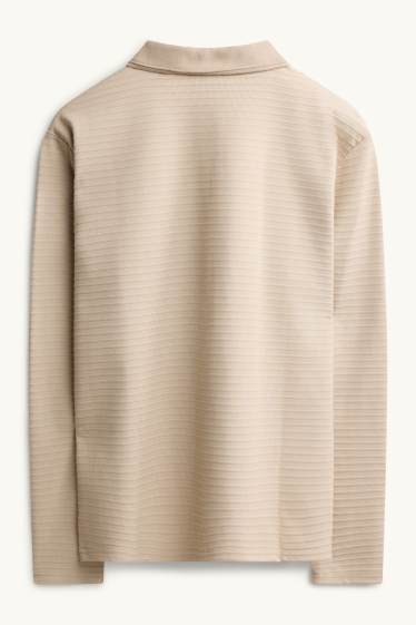 Herren - Langarm-Poloshirt - Regular Fit - gerippt - beige