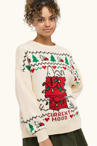 Dames - Kersttrui - Peanuts - crèmekleurig