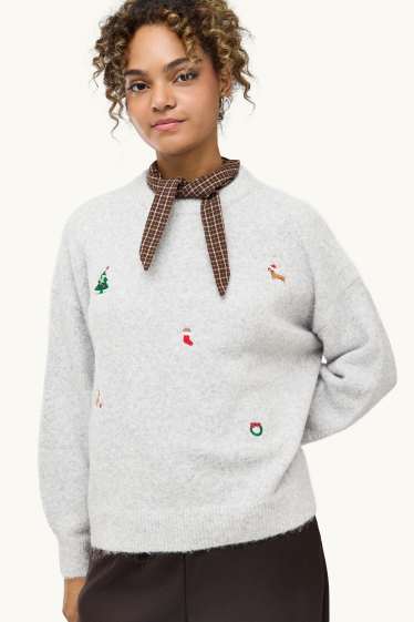 Damen - Weihnachtspullover - grau