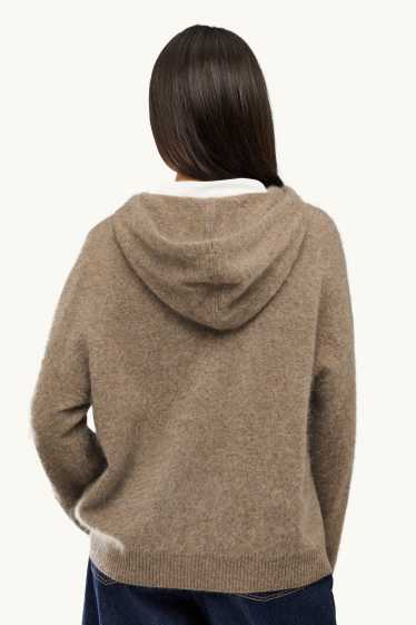 Donna - Felpa di lana con cappuccio - marrone chiaro