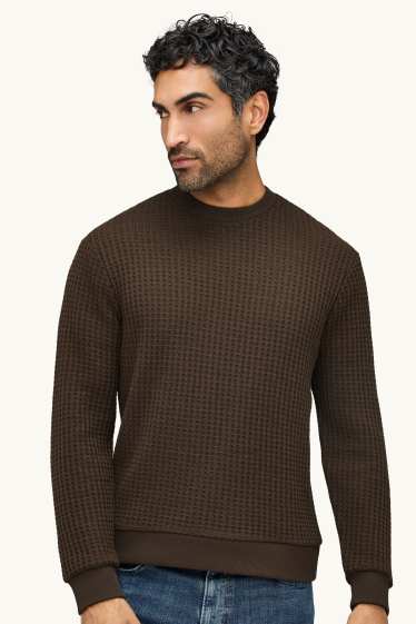 Heren - Sweatshirt - met structuur - bruin