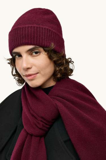 Dames - Beanie van kasjmier - bordeaux