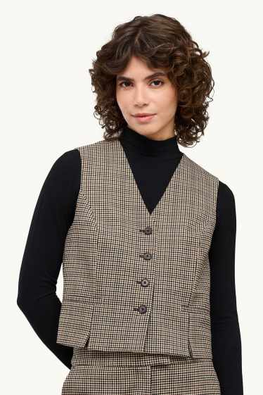Women - Business waistcoat - regular fit - check - beige / brown
