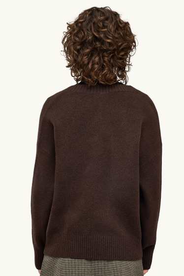 Damen - Pullover mit V-Ausschnitt - dunkelbraun