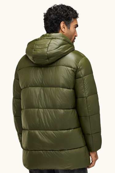 Hommes - Doudoune avec capuche - doublée - finition déperlante - vert foncé