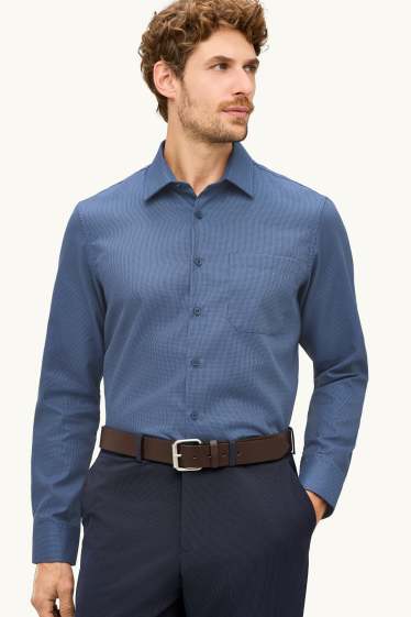 Heren - Business-overhemd - regular fit - kent - strijkvrij - met structuur - blauw
