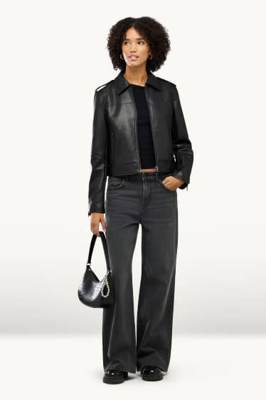 Dames - Baggy jeans - mid waist - jeansdonkergrijs