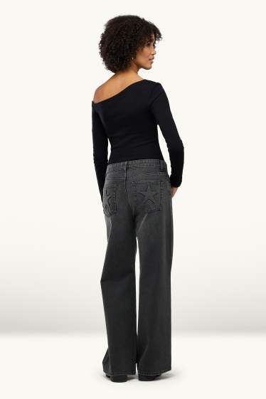 Dames - Baggy jeans - mid waist - jeansdonkergrijs
