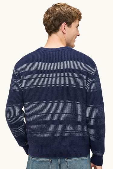 Herren - Pullover - gerippt - gestreift - blau / schwarz