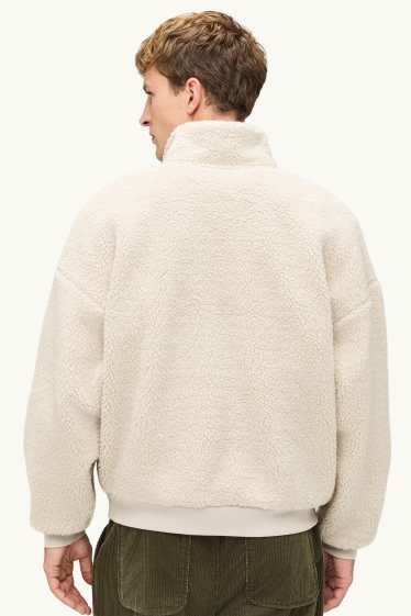 Men - Oversized teddy fur sweatshirt - cremewhite