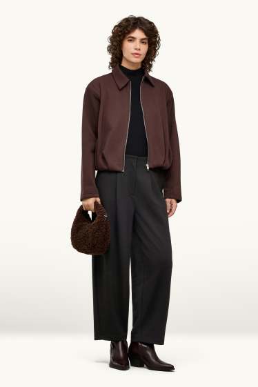 Women - Jersey trousers - mid-rise waist - barrel leg - black