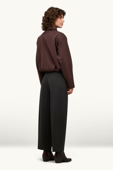 Women - Jersey trousers - mid-rise waist - barrel leg - black