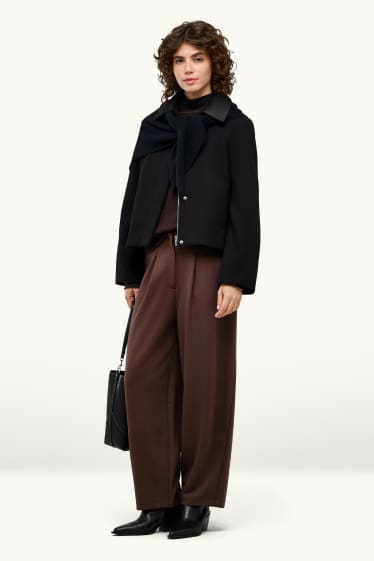 Women - Jersey trousers - mid-rise waist - barrel leg - dark brown