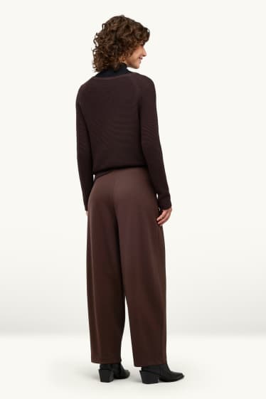 Women - Jersey trousers - mid-rise waist - barrel leg - dark brown
