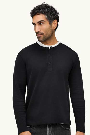 Herren - Henley-Shirt - Regular Fit - schwarz